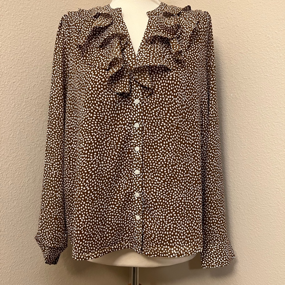 JCrew Soft Gauze Ruffle Button Up Shirt Sz Large